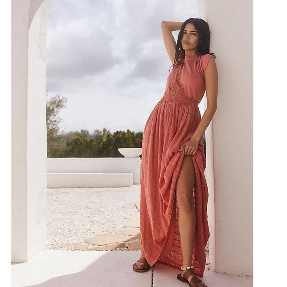 New Free People Serenity Maxi Dress $168 X-SMALL Peach BOHO-CHIC
